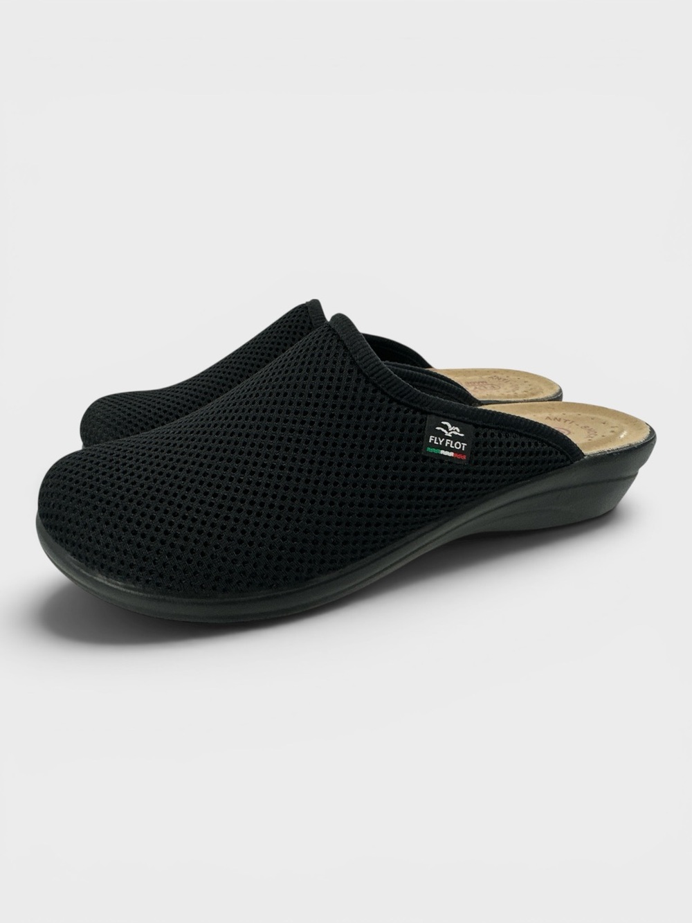 Fly Flot Comfort Mesh Mule Clog Slip Ons Black Mesh Anatomic Made Italy EU 38